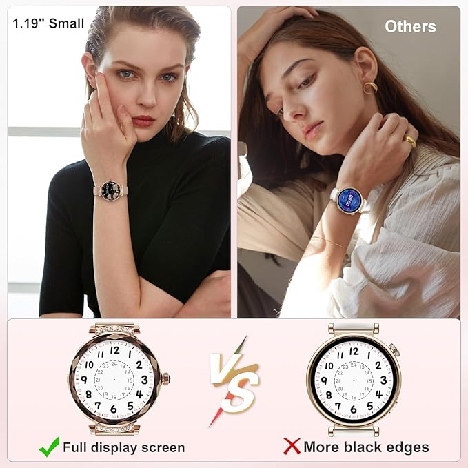 Smart Watches for Women Answer/Make Call, 1.19" AMOLED Smartwatch with Bluetooth for Android iOS Phones, IP68 Waterproof Fitness Tracker with Heart Rate SpO2 Sleep Monitor, Rose Gold