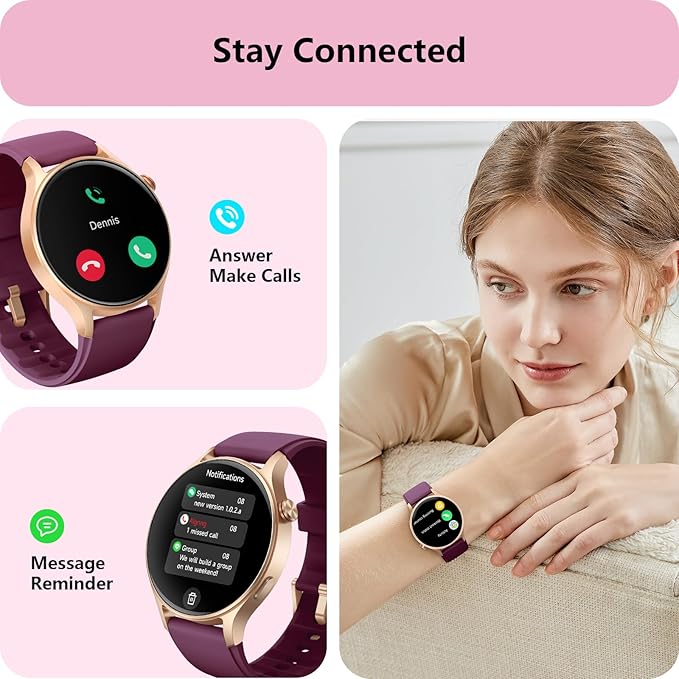 Smart Watch for Women, Answer/Makr Call, 1.32'' AMOLED Ultra-Clear Screen Fitness Trackers with Heart Rate/Sleep/SpO2 Monitor, Smartwatch for iPhone/Samsung/Android, 110+ Sport Modes, 3ATM Waterproof