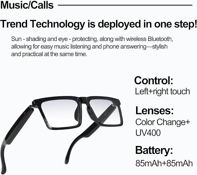 AI Smart Wireless Bluetooth Translation Glasses for Men/Women with Speakers/Bluetooth&140+ Languages Translation Sports/Travel/Drive/Busniess (C2+AI+Color Change Lenses+Black)