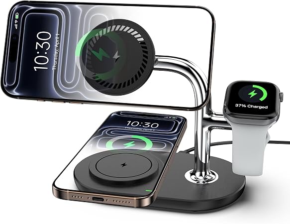 Dual Magnetic Charger for iPhone, 3 in 1 Wireless Charger for Apple Watch