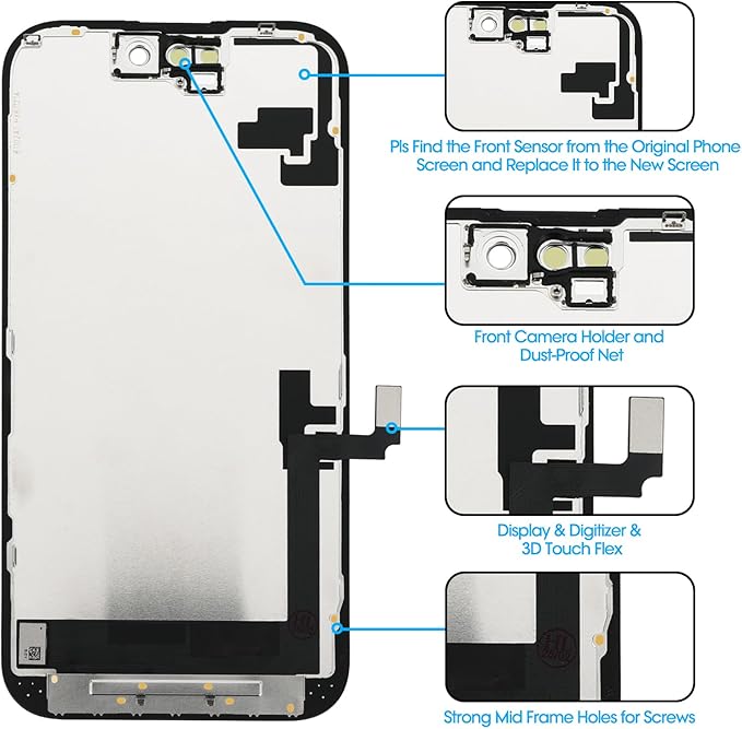 for iPhone 16 Screen Replacement 6.1', 3D Touch Display Full Repair kit, Digitizer Glass Assembly with Tools Set, Tempered Glass, Instruction
