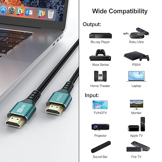8K HDMI ARC/eARC Cable for Soundbar to TV 10FT, eARC HDMI 2.1 Cable, High Speed HDMI Cord 48Gbps 8K@60Hz, 4K@120Hz (Dolby Atoms, HDCP 2.2&2.3, 3D, HDR10) for Sound bar, Roku TV, PS5, Blu-ray