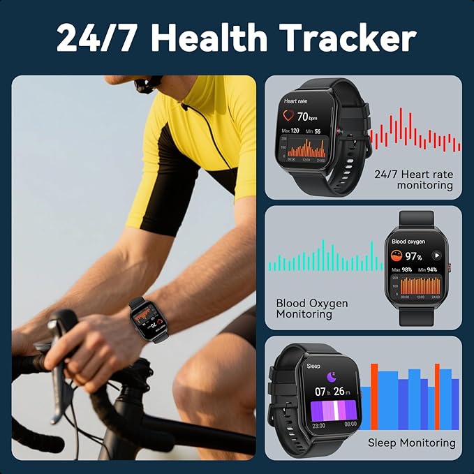 AI Smart Watch for Men Women, 1000mAh Fitness Tracker 60-Day Standby Time, 1.96" HD SmartWatch with 200+ Sport Modes/Heart Rate/Sleep Monitor, IP68 Waterproof Pedometer for Android iOS