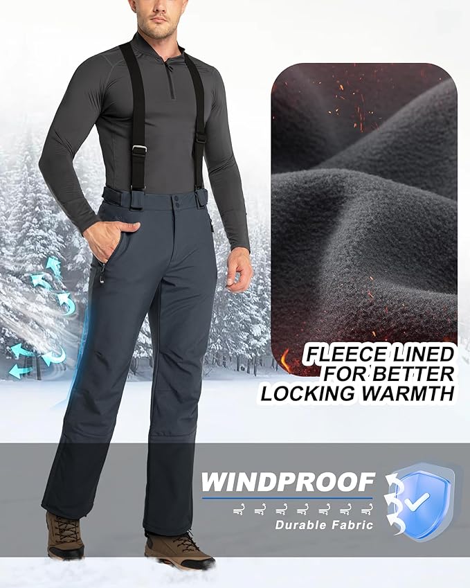33,000ft Insulated Bibs for Men Snow Ski Pants Overalls Winter Waterproof Windproof Snowboard