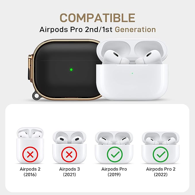 Maxjoy for AirPods Pro 2nd/1st Generation Case with Lock, Cute AirPods Pro 2 Case Lock Protective Hard AirPod Pro Cover for Women Men with Keychain for Airpod Pro (2023/2022/2019), Black/Rose Gold