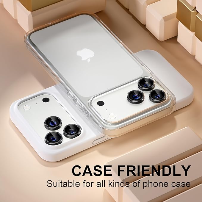 Misea Compatible for iPhone 17 Pro/iPhone 17 Pro Max Camera Lens Protector, Ultra-HD Tempered Glass Camera Cover Screen Protector Metal Individual Ring Protector Decoration Accessories, Black