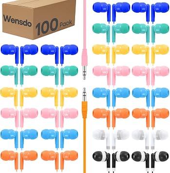 100 Packs Earbuds Bulk Classroom Headphones, Individually Bagged, Wholesale Students Wired Earphones with 3.5 mm Jack for Classroom School Library Museums and More (HY01,100 Mixed)
