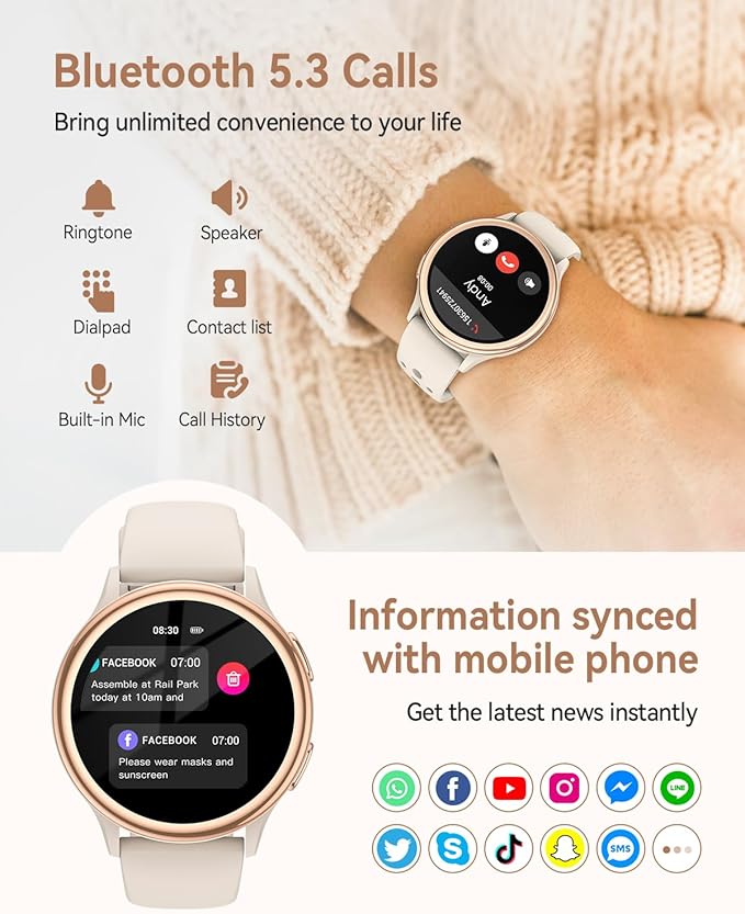 Smart Watches for Women(Answer/Make Calls), 1.27'' AMOLED Screen Activity Trackers with Heart Rate/Sleep/SpO2 Monitor, Smartwatch for iPhone/Samsung/Android, 120+ Sport Modes IP68 Fitness Watch 3Bands