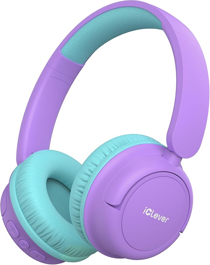 iClever BTH22 Kids Bluetooth Headphones, 60H Play Time, USB C Fast Charging, Bluetooth 5.4, AUX Cord,Safe Volume 74/85 dBA,Toddler Headphones for iPad/Tablet/Travel/School, Purple