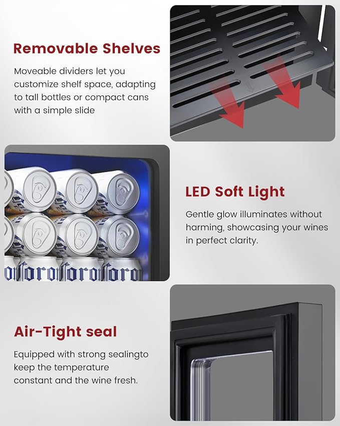 24 Cans Beverage Refrigerator Cooler - Mini Fridge with Digital Temperature Control, Soda Wine Beer Drink Fridge - Small Refrigerator for Office Home Bedroom Dorm Bar, Black