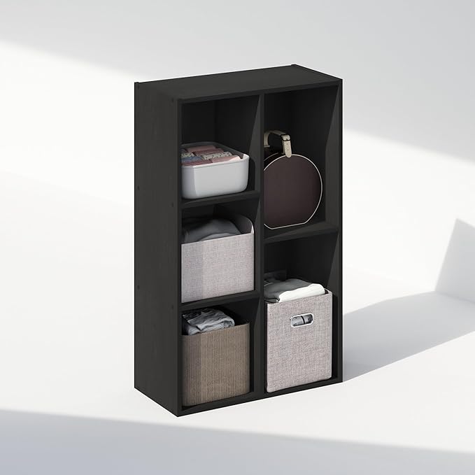 Furinno Reed Closet Organizers and Storage, 5-Cube Reversible Closet Shelves, Organization Shelf, 9.4" x 19.5" x 31.5", for Bedroom, Closet, Blackwood