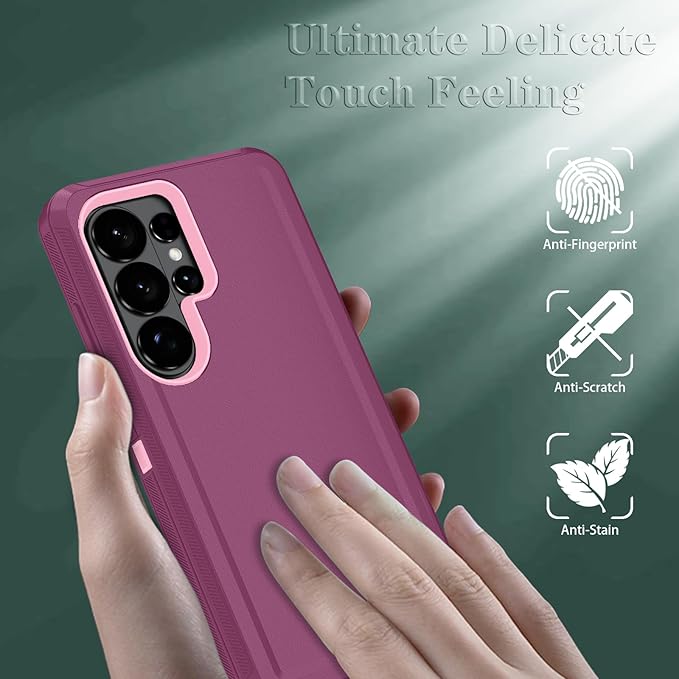 ONOLA Phone Case for Samsung Galaxy S26 Ultra Case with HD Screen Protector, Heavy Duty Shockproof & Dropproof 3-Layer Cover Phone Case for Galaxy S26 Ultra 6.9'',WineRedPink