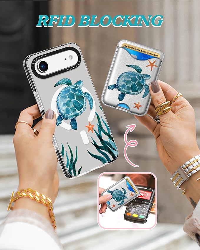 Toycamp for iPhone 17 Air Case - Compatible with Magsafe Credit Card Holder Wallet Magnetic Cute Women Teen Girls Kawaii Girly Unique Turtle Design Phone Cover for Apple 17 Air