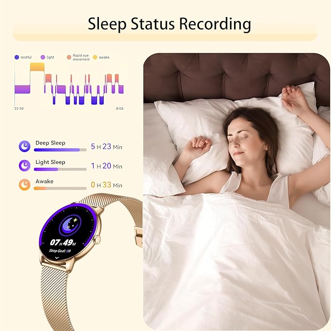 Smartwatch for Women Ultra Slim,1.32" AMOLED Fitness Tracker with Heart Rate, Blood Oxygen, Sleep Monitor, Pedometer, Bluetooth Call, IP68 Waterproof, iPhone & Android -2 Bands