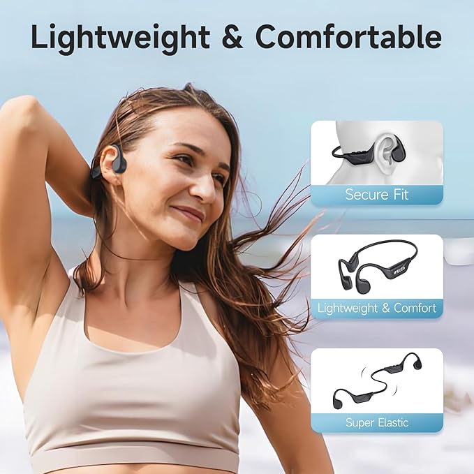 IFECCO Bone Conduction Headphones Bluetooth Wireless Open Ear Headphones Wireless Waterproof Sweatproof Bluetooth Earphones Headset for Sports Running Gym Workout Cycling Work