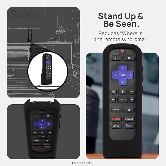 GripStand™ Roku Voice Remote Cover: Stand Up Design, Enhanced Grip, Silicone Case: Fits TV Streaming Stick Plus 2025 4K/HD/HDR, Compatible with AirTag and TileMate, Ultra Black by 73&Sunny