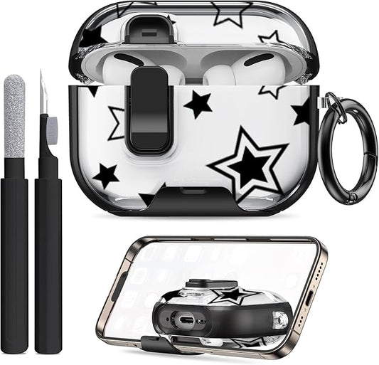 Compatible Airpods Pro 3 Case (2025) with Phone Stand & Cleaner Kit,Cute Soft Silicone Lock Clip Apple AirPods Pro 3rd Generation Case, Airpod Pro 3 Cover with Keychain for Women/Girls