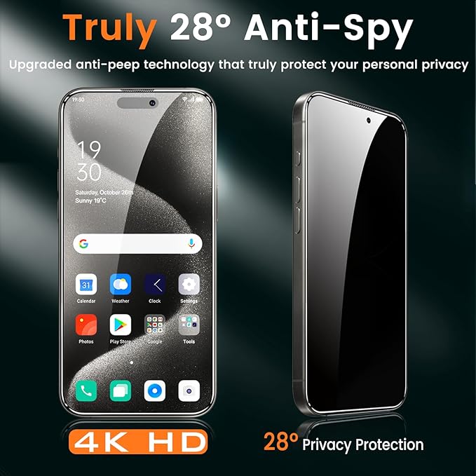 BNCHI 3 Pack for iPhone 15 Pro Max Privacy Screen Protector + 3 Pack Camera Lens Protector, Shatterproof Premium Tempered Glass, Auto-Dust Removal, 28°Anti Spy, 9H Full Coverage Tempered Glass Film