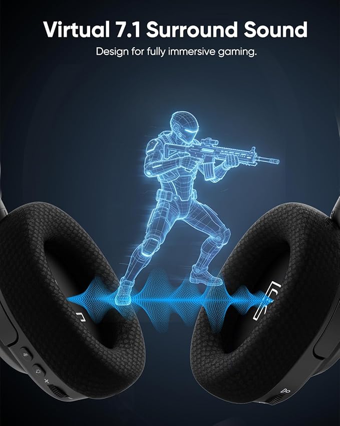 INGA Wireless Gaming Headset for PS5, PS4, PC, Mac, Switch, Game/Chat Balance for PS5/4, 2.4GHz/Bluetooth 5.2, ENC Noise-Cancelling Mic, 7.1 Surround Sound, 3.5mm Wired for Xbox Controller (Blue LED)