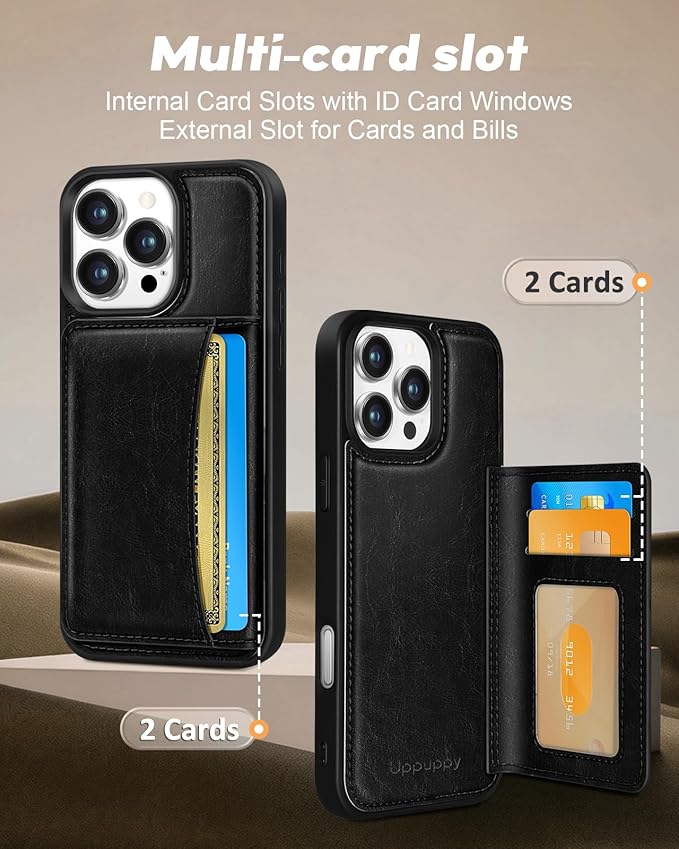 for iPhone 13 Pro Case with Wallet - Fits 4 Card Slots, Compatible with MagSafe for Women Men Durable PU Leather Credit Card Holder Kickstand Phone Cover for Apple 13 Pro, Black