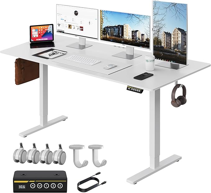 63x28 Large Electric Standing Desk Adjustable Height Stand Up with Lockable Wheels 27.6" Deep Ergonomic Sit Stand Desk for Home Office Work Computer Desk Workstation