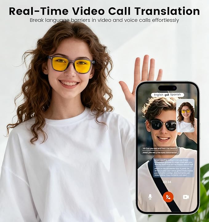 AI Translation Smart Glasses with Chat GPT&Night Vision Enhancement,Bluetooth 5.4 Glasses with 100 Languages ,Blue Light Blocking,Multifunctional for Women & Men,Travel, Business & Night Driving