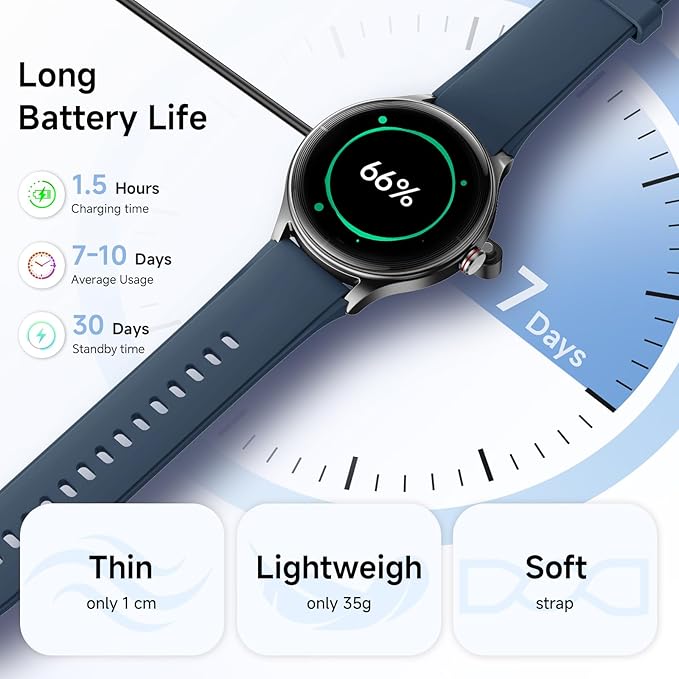 Smart Watch for Men,1.57inch AMOLED Touchscreen Fitness Watch for iPhone & Android,Heart Rate/Sp02/Sleep Monitor,110+ Sport Modes IP68 Waterproof Bluetooth Calls,2 Bands (Blue, 1.57)