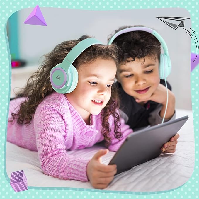 INFURTURE Kids Headphones, Wired Headphones for Kids Over Ear with Microphone, 85/94dB Volume Limiter Headphone for Girls Boys, Foldable Headphone for School, Airplane Travel