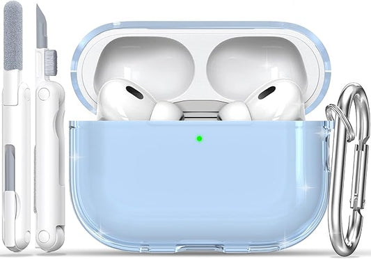 RFUNGUANGO AirPods Pro Case Clear, Soft TPU Transparent with Cleaning Kit & Keychain, Compatible with Magsafe, Compatible Apple AirPods Pro 2nd/1st Generation Protective Case, Blue