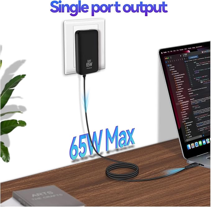 65W Slim GaN USB C Charger Block, Foladable Fast Travel Charger with UK/EU/AU 3 Plugs, 2-Port International Power Adapter for MacBook Air/Pro, iPhone 17/16/15, iPad, Galaxy S25/S24,（2026 New）