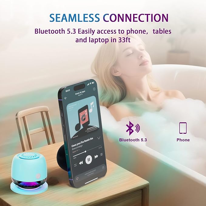 IPX67 Waterproof Shower Bluetooth Speaker,Magnetic Speakers,Wireless Induction Bluetooth Speaker with 6 RGB Light,Ideal Gift for Men,Women,Outdoor,Camping,Party,Room,Car,Home (Cyan Green)