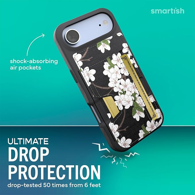 Smartish® iPhone Air Wallet Case - Wallet Slayer Vol. 2 [Slim + Protective] Credit Card Holder w/Kickstand - Drop Tested Hidden Card Slot Cover for Apple iPhone Air - Very Cherry Blossom