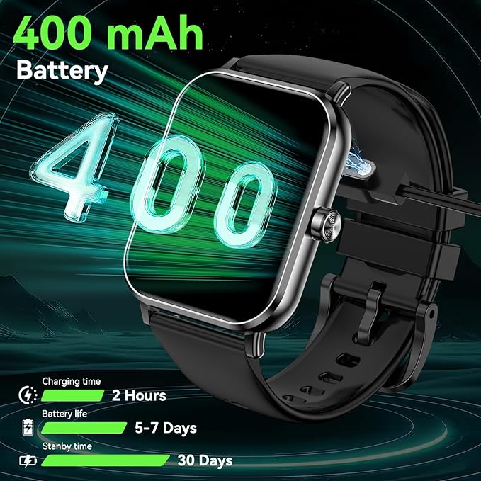 Smart Watch, 1.85" HD Fitness Tracker with Bluetooth Calls, 5 ATM Waterproof, 24/7 Heart Rate/Sleep Monitor, Pedometer, Calories, 130+ Sport Modes, Smartwatch for iOS Android (Black)
