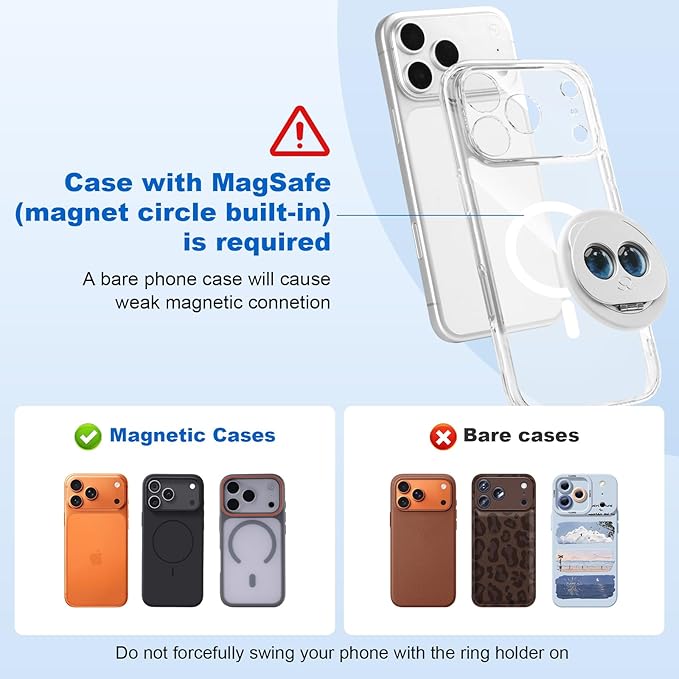 Magnetic Phone Ring for MagSafe Grip with 360° Rotation & Strong Magnet Phone Ring Holder Grip– Universal Compatible with iPhone 17/16/15/14/13 Pro Max Mag Safe Accessories Android