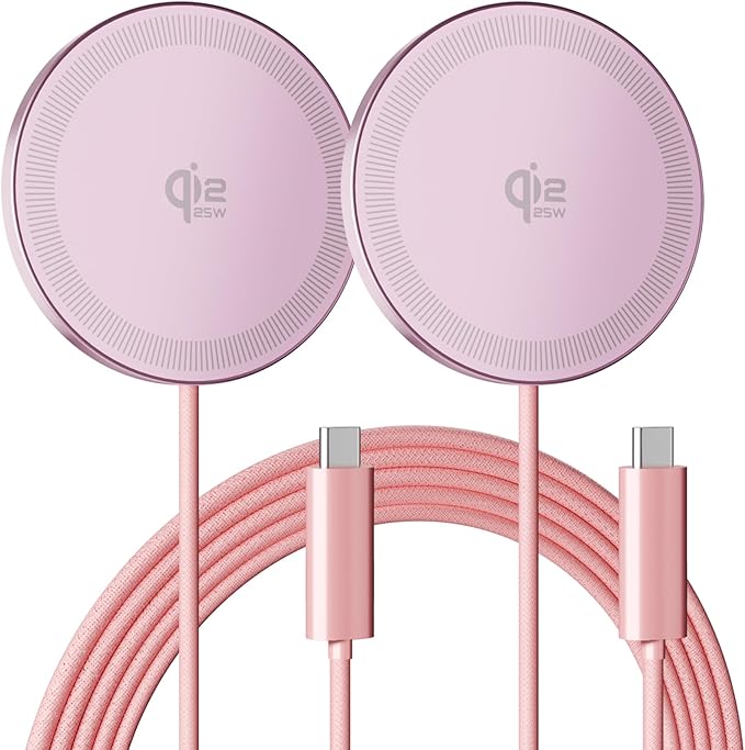 25W Magnetic Wireless Charging Pad: Qi2.2 Qi2 MagSafe Fast Charger for iPhone Air 17e 17 16 15 14 Pro Max, Samsung Galaxy S26 S25, Google Pixel 10 & AirPods, Gift Ideal for Desk Travel (Pink, 2Pack)