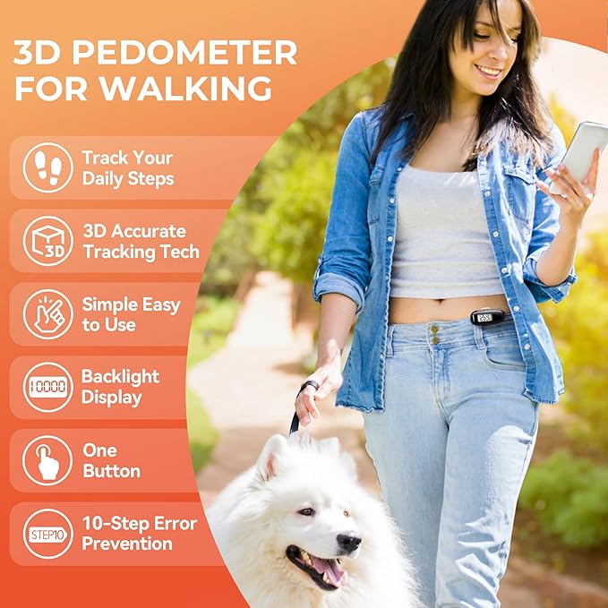 3D Pedometer for Walking, Simple Walking Step Counter with Removable Clip and Strap, USB Rechargeable Step Tracker with Backlight, Accurate Step Counter for Men Women Seniors