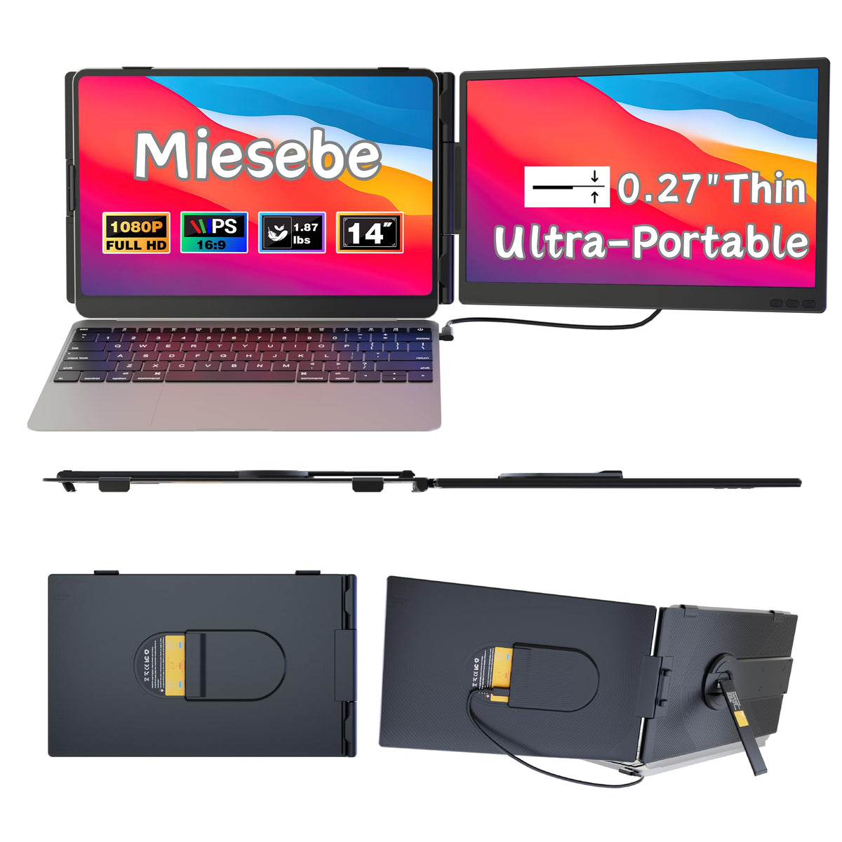 Laptop Screen Extender 14", Ultra Thin 0.27" FHD 1080P Portable Monitor for Laptop 13-17.3", Plug n Play Extra Monitor Extender, Eye Care Second Screen for MacBook/Windows/Android/Switch/PS5