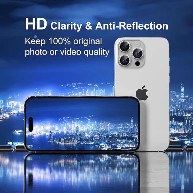 Misea Compatible for iPhone 16 Pro/iPhone 16 Pro Max Camera Lens Protector, Ultra-HD Tempered Glass Camera Cover Screen Protector Metal Individual Ring Protector Decoration Accessories, Silver
