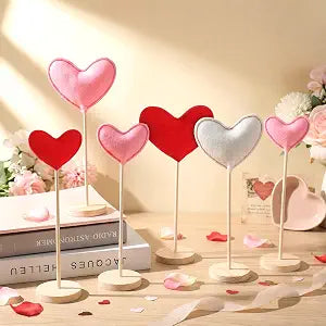Bucherry 8 Pack Valentine's Day Fabric Tall Standing Heart Block Set Hearts Table Centerpiece Wood Sign Valentine Standing Blocks Tiered Tray Decoration for Farmhouse Home Office(Pink Valentine)