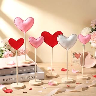 Bucherry 8 Pack Valentine's Day Fabric Tall Standing Heart Block Set Hearts Table Centerpiece Wood Sign Valentine Standing Blocks Tiered Tray Decoration for Farmhouse Home Office(Pink Valentine) - Image 1