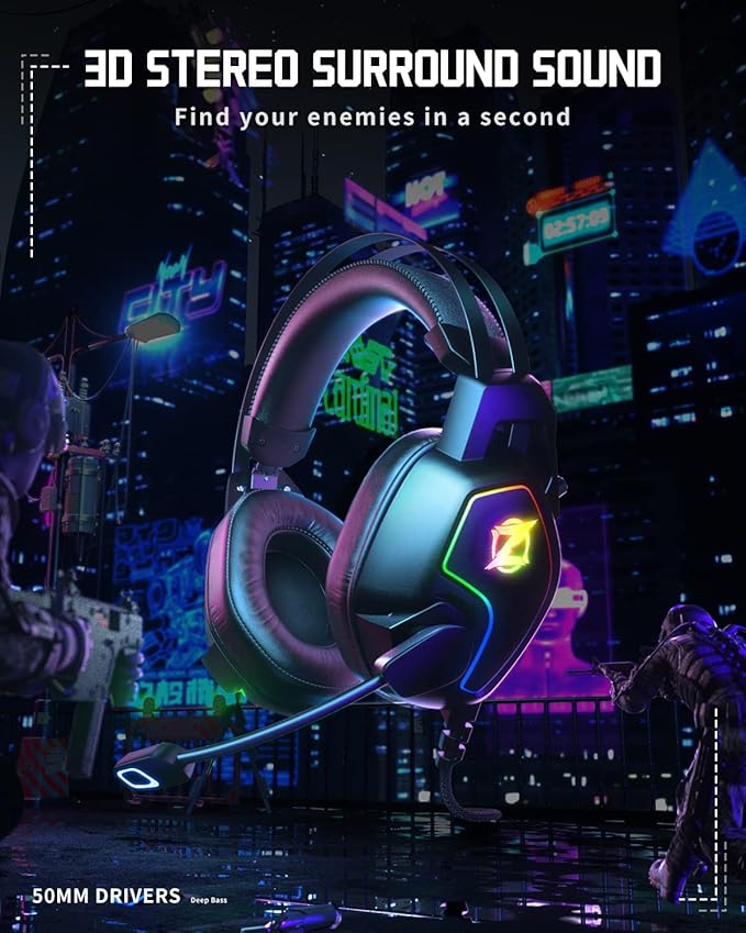 Gaming Headset for Xbox One Series X/S Ps5, Ps4, PC Switch, Noise Canceling Headphones with Microphone, 3.5mm Audio Jack, Auto-Adjust Headband