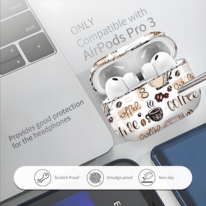 Compatible with AirPods Pro 3 Case 2025 for Women Girls – Cute Shockproof Protective Cover with Gold Round Buckle, Anti-Drop Soft Case for AirPod Pro 3rd Gen (Coffee Pattern)