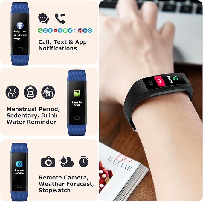 ENGERWALL Fitness Tracker with Step/Distance/Calories Counter, Activity Tracker with Heart Rate Monitor, Slim Style Watch IP68 Waterproof, Sleep Monitor Tracker, Pedometer Watch for Women Men Kids