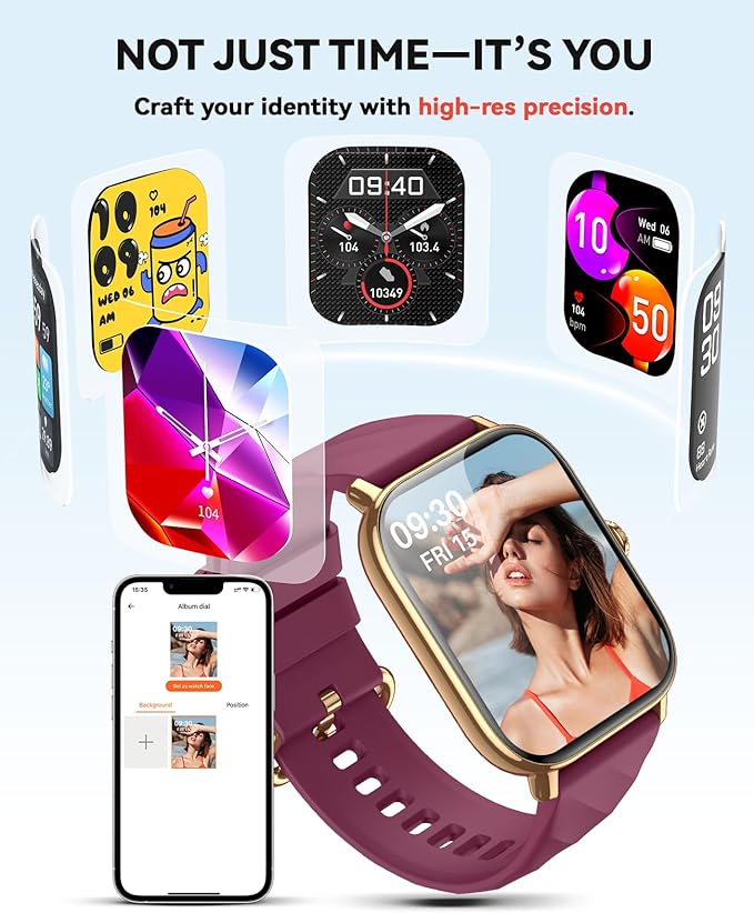 Smart Watches Fitness Tracker for Women Men with Step Counter, Sleep Calorie Monitor, Pedometer, IP68 Waterproof, Smartwatch with 120+ Sports for iPhone Android (Wine Red)