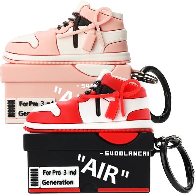 [2Pac] Compatible Airpods Pro 3 Case (2025),3D Cute Cartoon Shoe Box Soft Silicone Protective Cases for Apple AirPods Pro 3rd Generation Case,Airpod Pro 3 Cover with Keychain for Women Men,Red+Pink
