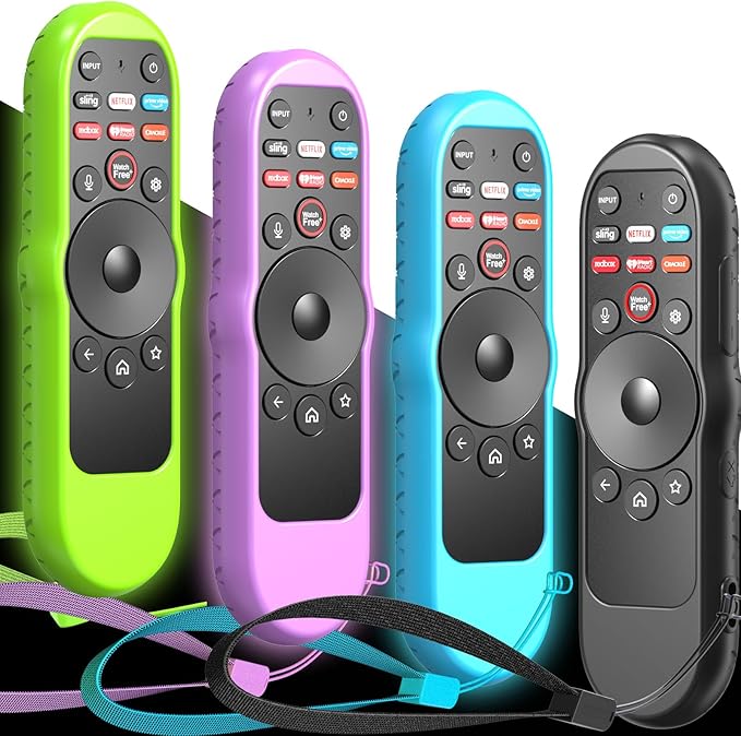 4PACK Case Cover for VIZIO XRT270 Smart TV Remote Control Silicone Skin Sleeve with Lanyard Glow in the Dark Purple Blue Green Black