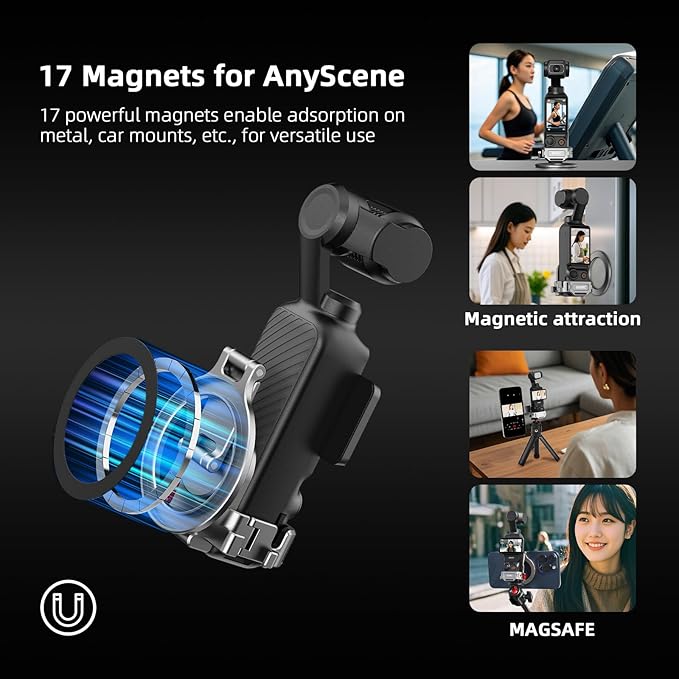BRDRC Pocket 3 Magnetic Mount & 22 in 1 Accessories Kit, MagSafe Phone Holder with Hard Case, Suction Car Mount, Tripod, Selfie Stick, Screen Protector for DJI OSMO Pocket 3 Creator Combo