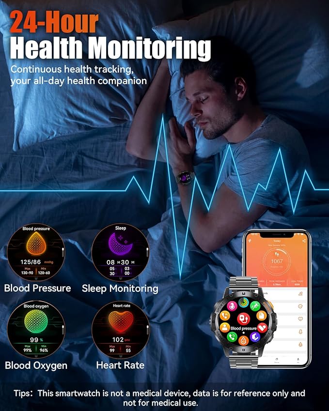 Military Smart Watches for Men with Bluetooth Call, 1.43" AMOLED Waterproof Smartwatch with Flashlight, 111 Sport Modes, 530mAh Heart Rate/SpO2/Sleep Monitor Fitness Tracker for Android iOS