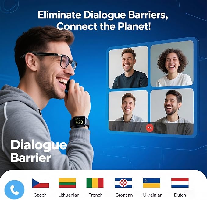 AI Smart Bluetooth Glasses with 140+ Languages Real-Time Translation for Men/Women, Wireless Bluetooth Safety Translation Glasses with Speakers for Work/Business/Sports/Drive
