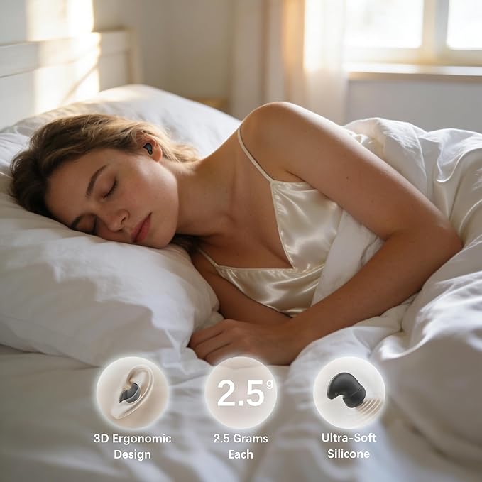 Sleep Earbuds 53dB High-Frequency Noise Reduction 8-mic Array & Dual Hybrid Filtering Technology, 80H Playtime, Snore Blocking Comfortable Earbuds, Bluetooth 5.3 Earplugs for Side Sleeper, Airplane